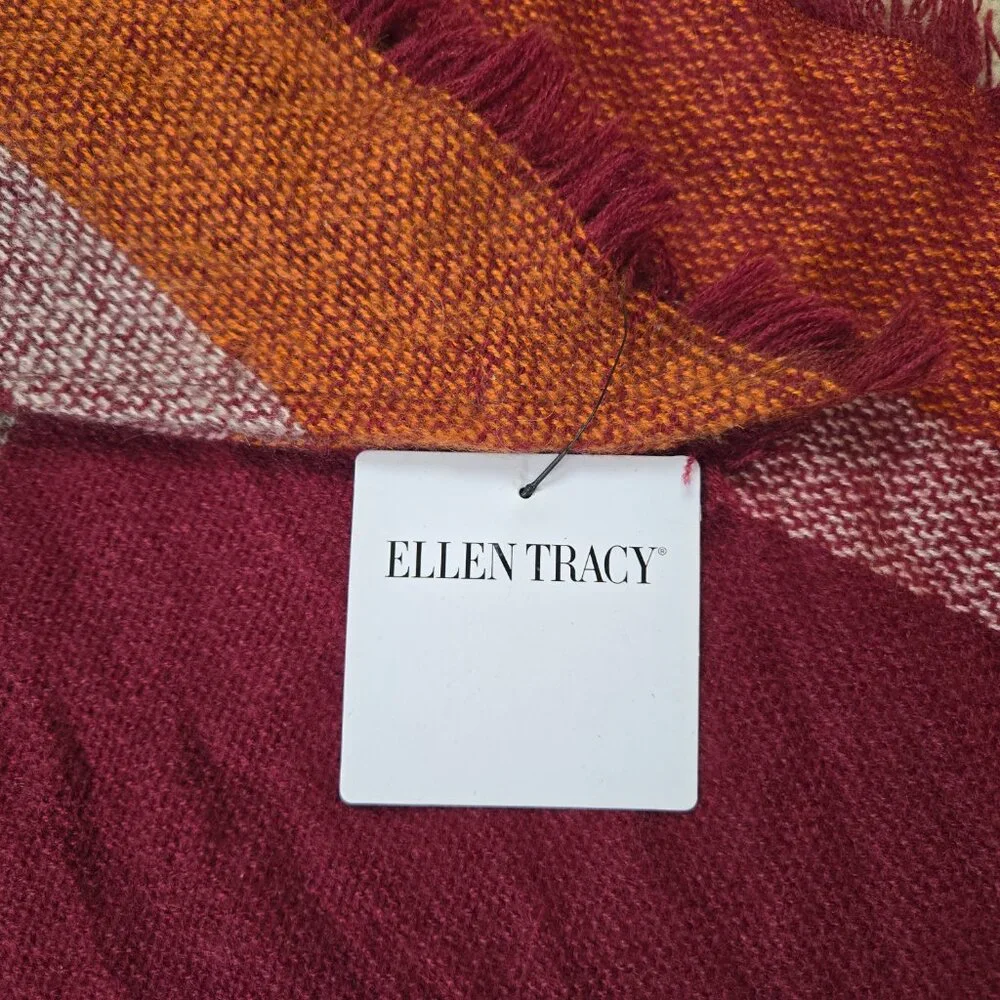 NWT Ellen Tracey Scarf Maroon Orange Triangle Scarf - Picture 2 of 6